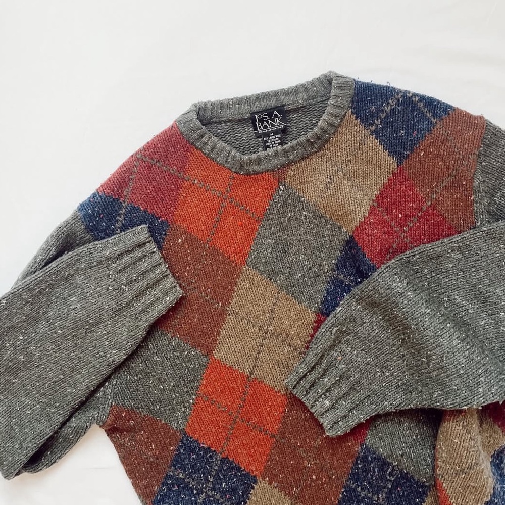 Vintage Jos. A. Bank Oversized Checkered Wool Sweater